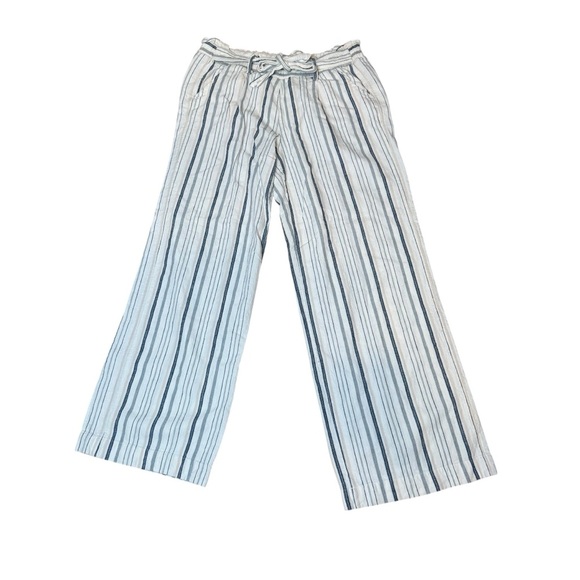 Jolt Linen Blend Blue White Stripe Wide Leg Women Pants Sz L  Earthy Beach Boho - Picture 1 of 10